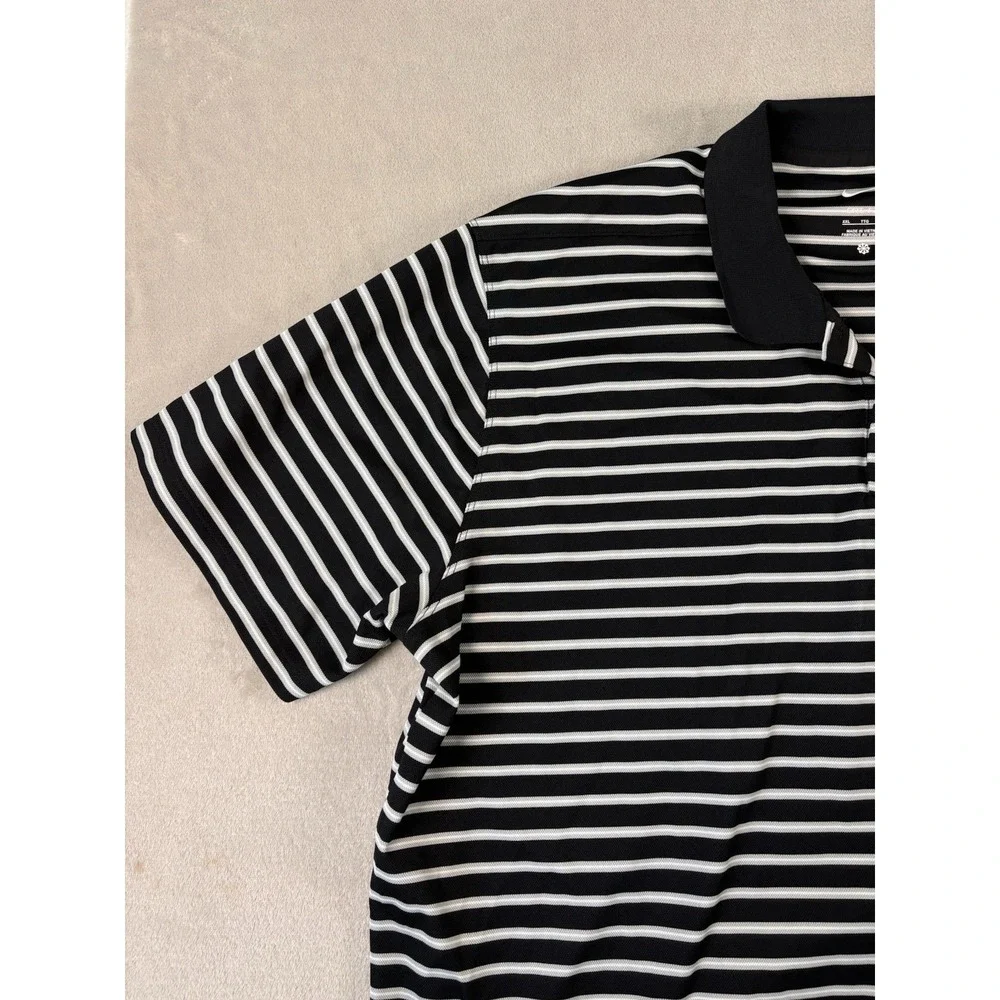 Nike Dri Fit Golf Polo Men XL Black White Striped Texans Shield Performance Polo
